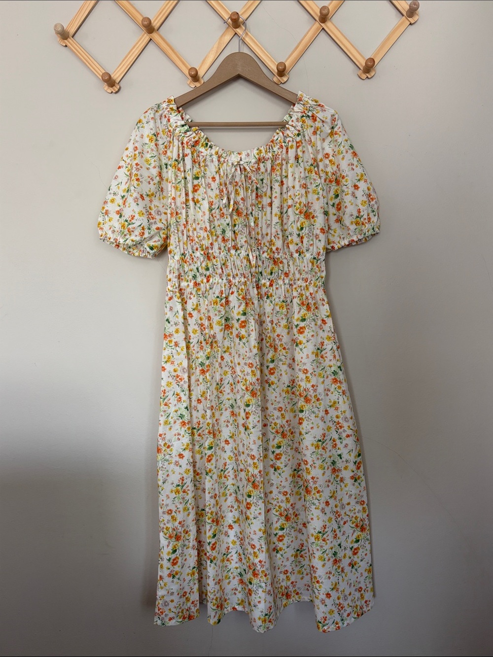 Autumn floral smocked midi dress